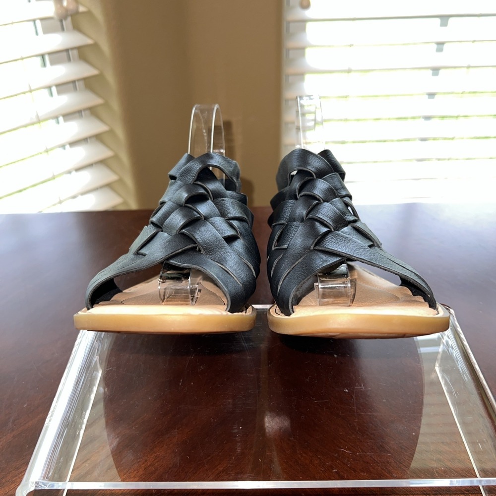 Born IWA Woven Leather Black Sandals Shoes Sz 7M Boho Beachy Resortwear Granola - Picture 2 of 15